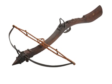 AN ITALIAN STONEBOW WITH CARVED WOOD STOCK, LATE 17TH OR EARLY 18TH CENTURY