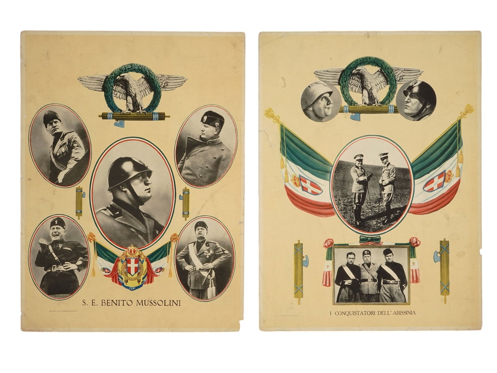 A PAIR OF FASCIST ITALIAN MUSSOLINI PROPAGANDA POSTERS, C. 1940 (1 of 9)
