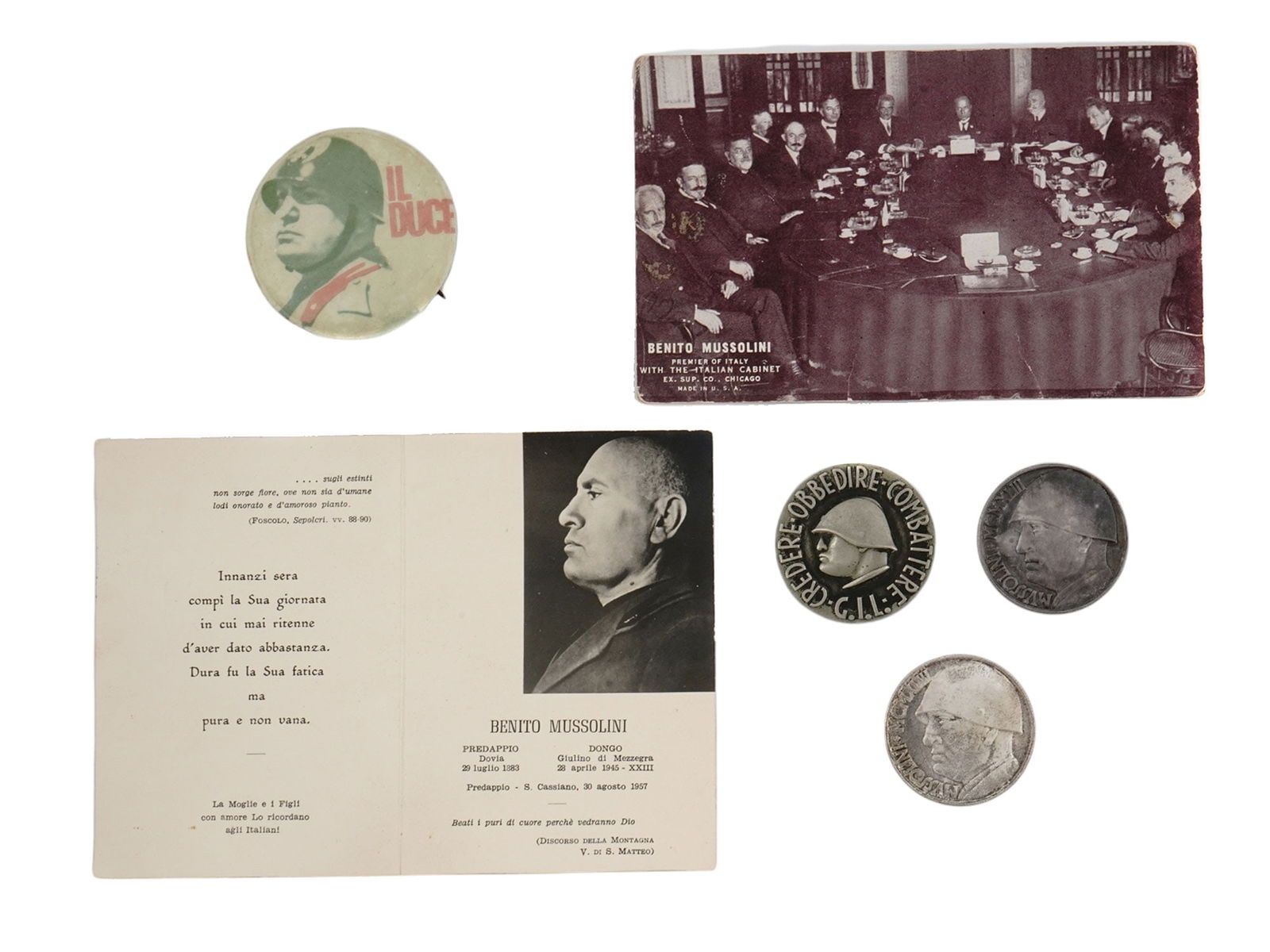 A GROUP OF FASCIST ITALIAN WWII MUSSOLINI PROPAGANDA ITEMS (1 of 10)
