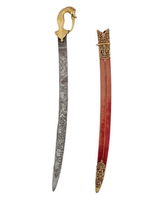 AN INDIAN RAJPUT TULWAR SWORD WITH A GILT HILT, 19TH/20TH CENTURY