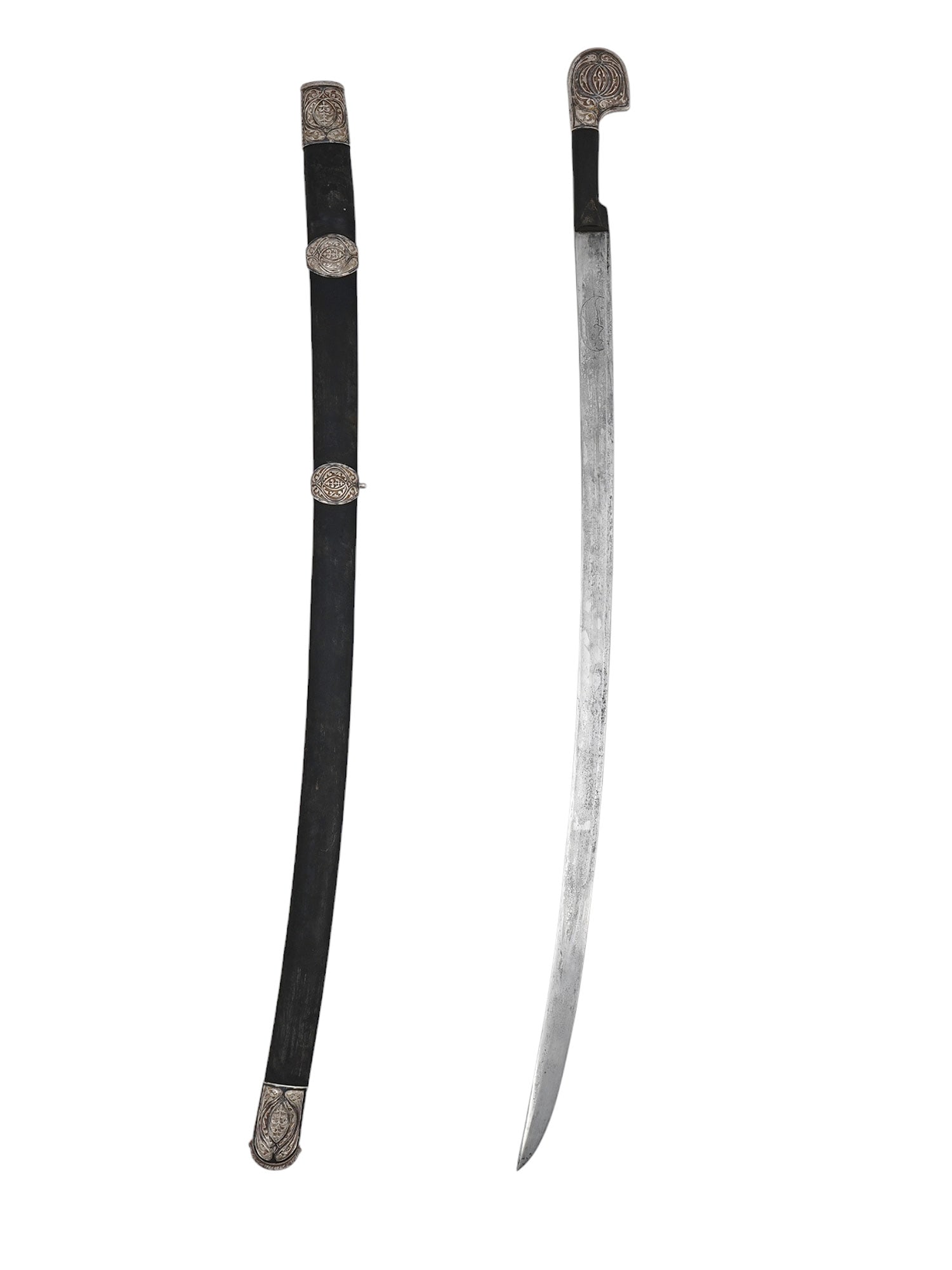 A SILVER-MOUNTED CAUCASIAN SHASHKA SWORD WITH SCABBARD, 19TH CENTURY (1 of 14)