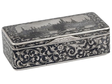 AN EXQUISITE PARCEL-GILT SILVER AND NIELLO RUSSIAN BOX, 1859