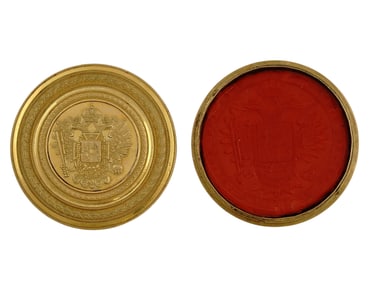 AN IMPERIAL AUSTRIAN GILT-BRONZE HERALDIC SEAL AND CASE, 19TH CEN.