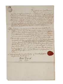 1742 ENGLISH HANDWRITTEN BOND WITH RED WAX SEAL AND TAX STAMPS