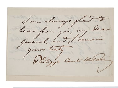 A CLIPPED LETTER SIGNED BY PRINCE PHILIPPE COMTE DE PARIS, U.S. CIVIL WAR