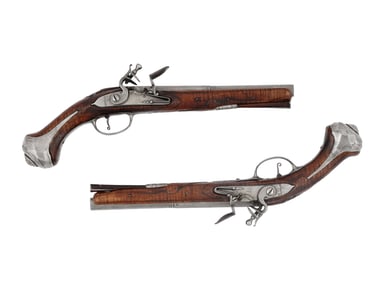 A MATCHED PAIR OF EUROPEAN FLINTLOCK PISTOLS, 18TH CENTURY