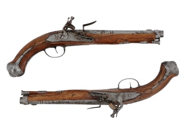 A MATCHED PAIR OF EUROPEAN FLINTLOCK PISTOLS, 18TH CENTURY