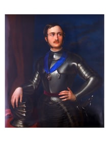 A VIENNA, AUSTRIA PORCELAIN PLAQUE OF PRINCE ALBERT IN MAXIMILAIN ARMOR