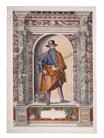 1603 HAND-COLORED ENGRAVING, CARL VON OESTERREICH, ARMAMENTARIUM HEROICUM