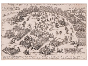 A 1591 KING HENRY IV OF FRANCE MILITARY ENGRAVING, WARS OF RELIGION, HOGENBERG STUDIO