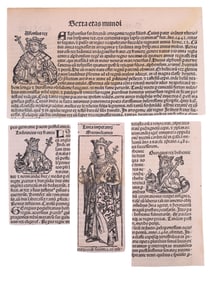 A 1493 GROUP OF 4 WOODCUT ENGRAVINGS, KINGS OF EUROPE, NUREMBERG CHRONICLE, CLIPPED