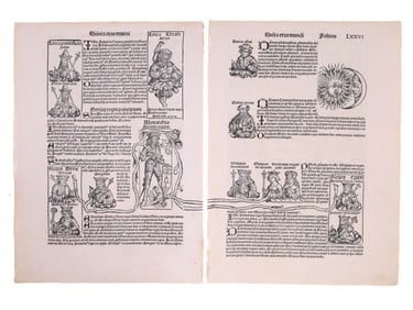 1493 WOODCUT LINEAGE OF ALEXANDER THE GREAT AND HIS GENERALS, SUCCESSOR KINGS, NUREMBERG CHRONICLE,