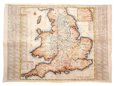 A 1720 MAP OF ENGLAND, HENRI CHATELAIN (1684-1743), FRENCH LANGUAGE, DUTCH PRINTING, HAND