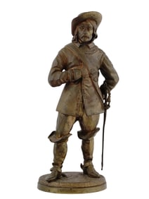 A FRENCH MUSKETEER BRONZE SCULPTURE, 19TH CENTURY
