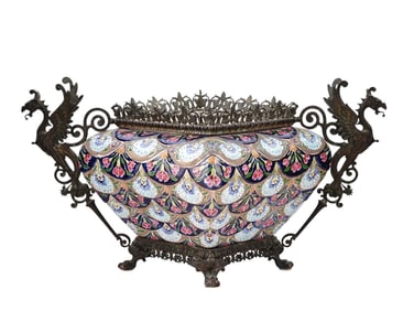 A LARGE BRONZE AND ENAMEL PLANTER BY FISCHER, HUNGARY, 19TH CEN.