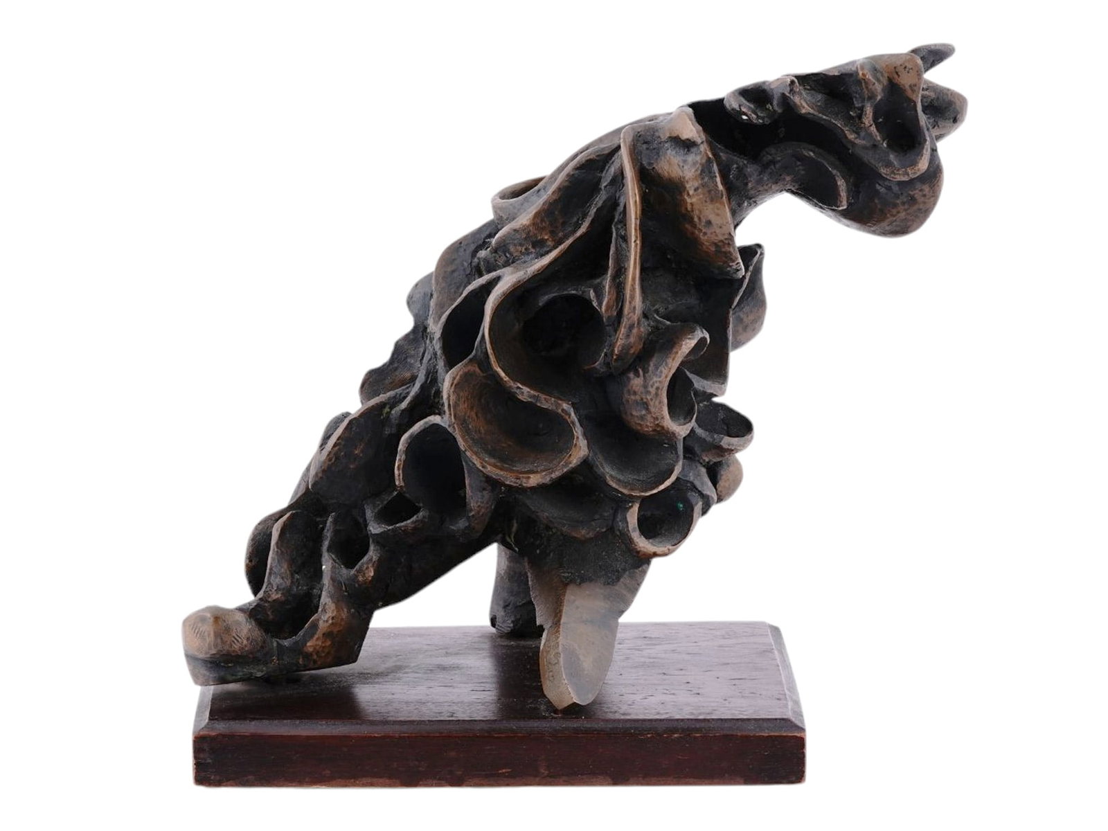 A RAYMOND ROCKLIN, AMERICAN, BRUTALIST MODERNISM ABSTRACT BRONZE SCULPTURE, 1969: Raymond Rocklin (American, 1922 - 1914), a Brutalist Modernism style bronze sculpture depicting an abstract composition, 1969. Signed and dated lower right. Mounted on a rectangular base. Note: Americ