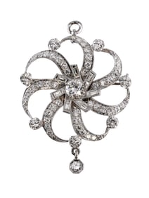 A WHITE GOLD BOORCH PENDANT, 14K GOLD G COLOR DIAMONDS