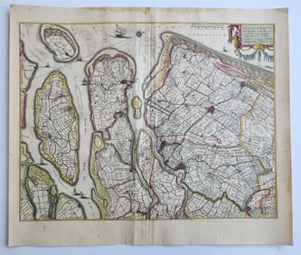1640 DELFLAND SCHIELAND NETHERLANDS MAP BY WILLEM BLAEU ANTIQUE AUTHENTIC