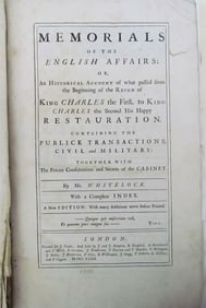 1732 MEMORIALS OF ENGLISH AFFAIRS BY WHITELOCK ANTIQUE LARGE FOLIO