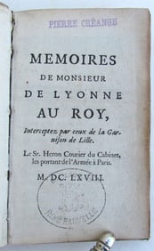 1668 HUGUES DE LYONNE MEMOIRES MILITARY THEME ANTIQUE VELLUM BOUND IN FRENCH