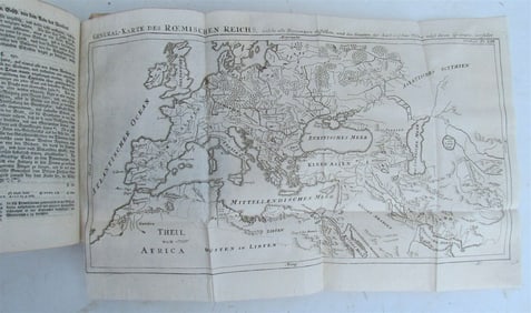 1753 WORLD'S HISTORY ANTIQUE ILLUSTRATED W/ MAP IN GERMAN VELLUM BOUND
