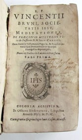 1599 R.P. VINCENTII BRUNI JESUIT MEDITATIONES ANTIQUE VELLUM BINDING