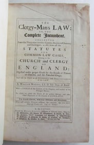 1747 CLERGY-MANS LAW BY WILLIAM WATSON ANTIQUE IN ENGLISH FOLIO