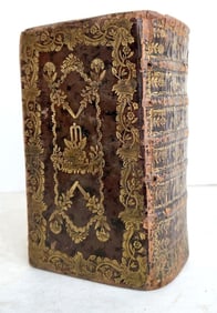 1765 BIBLE IN FRENCH W/ PSALMS ANTIQUE RICHLY GILT DECORATIVE BINDING