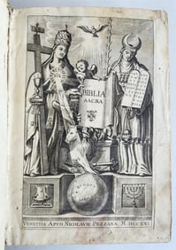 1721 BIBLE IN LATIN FULLY ILLUSTRATED ANTIQUE VELLUM BOUND