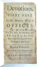 1672 DEVOTIONS FIRST PART IN ANCIENT WAY OF OFFICES JOHN AUSTIN ANTIQUE ENGLISH