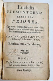 1633 EUCLIDIS ELEMENTORUM LIBRI SEX PRIORES ANTIQUE GEOMETRY VELLUM BINDING