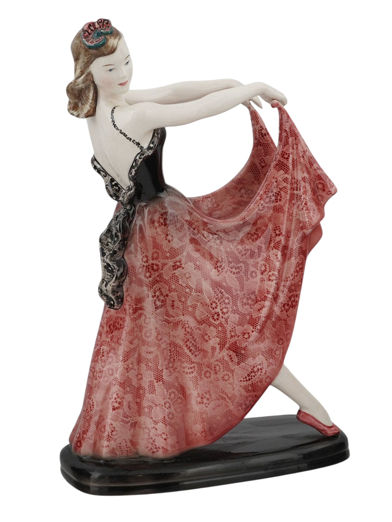 A PORCELAIN FIGURE OF A DANCING GIRL BY H. LIEDHOFF FOR GOLDSCHEIDER, C. 1960S (1 of 5)