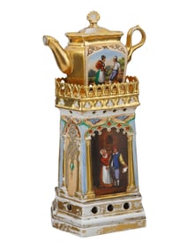 A CONTINENTAL GILDED PORCELAIN TEA WARMER, MID-19TH CENTURY