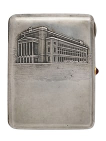 A SOVIET RUSSIAN SILVER CIGARETTE CASE WITH CARNELIAN THUMBPIECE, USSR, CA. 1950