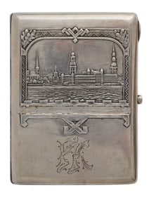 A SOVIET RUSSIAN SILVER CIGARETTE CASE DEPICTING THE RIGA SKYLINE, SOVIET UNION, CIRCA 1950