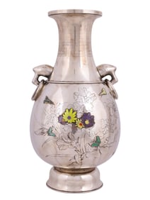 A KOREAN SILVER VASE WITH ENAMEL DECORATION KOREA, LATE 19TH TO EARLY 20TH CENTURY