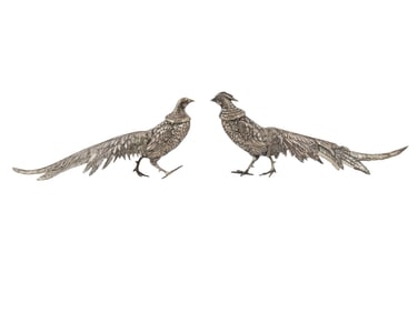A PAIR OF SOLID SILVER PEACOCK-FORM TABLE ORNAMENTS VIENNA, AUSTRIA, CIRCA 1880