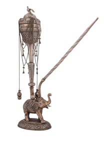 AN INDIAN SILVER HOOKAH WITH ELEPHANT BASE INDIA, LATE 19TH TO EARLY 20TH CENTURY