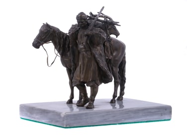 A RUSSIAN METAL GROUPING DEPICTING DISMOUNTED HUNTER 19 C.