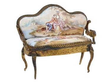 A VIENNA GILT-BRONZE AND ENAMEL MINIATURE SOFA, CA. 1880