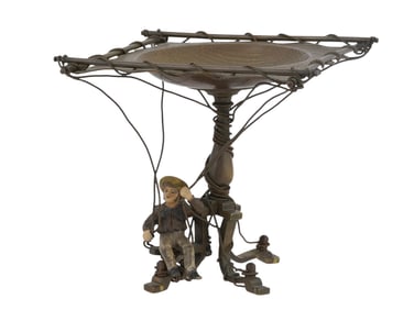 A VIENNA BRONZE FIGURE OF A BOY UNDER A TRAY AS A BALLOON OPERATOR, CA. 1900