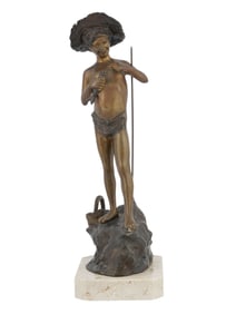 A PATINATED BRONZE FIGURE OF A YOUNG NEAPOLITAN FISHERMAN, SIGNED "VAPLESE", CA. 1930