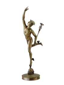 A BRONZE SCULPTURE BY JEAN DE BOLOGNE, TITLED "FLYING MERCURY"