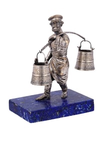 A RUSSIAN SILVERED BRONZE WATER CARRIER PEASANT SCULPTURE, CA. 1900
