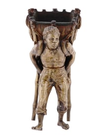 A FINE BRONZE CIGAR HOLDER AS A MOORISH MAN WITH BASKET, 19 C.