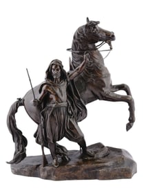 A LARGE BRONZE OF A STANDING ARAB WITH HORSE, FRANCE, 1840