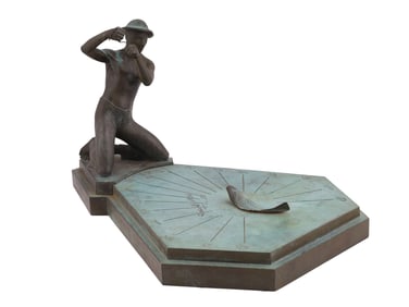 A BRONZE SCULPTURAL SUNDIAL BY S. MEYER, 1939