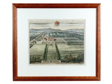 A 1707 HANDCOLORED ENGRAVING OF SHURDINGTON HOUSE, JAN KIP (1652-1722), LEONARD KNYFF (1650-1722),