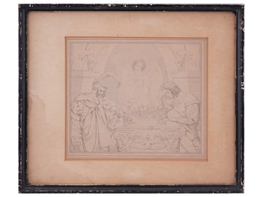 AN 1831 DRAWING ON PAPER, "CHESS PLAYERS" BY MORITZ RETZSCH, GERMAN
