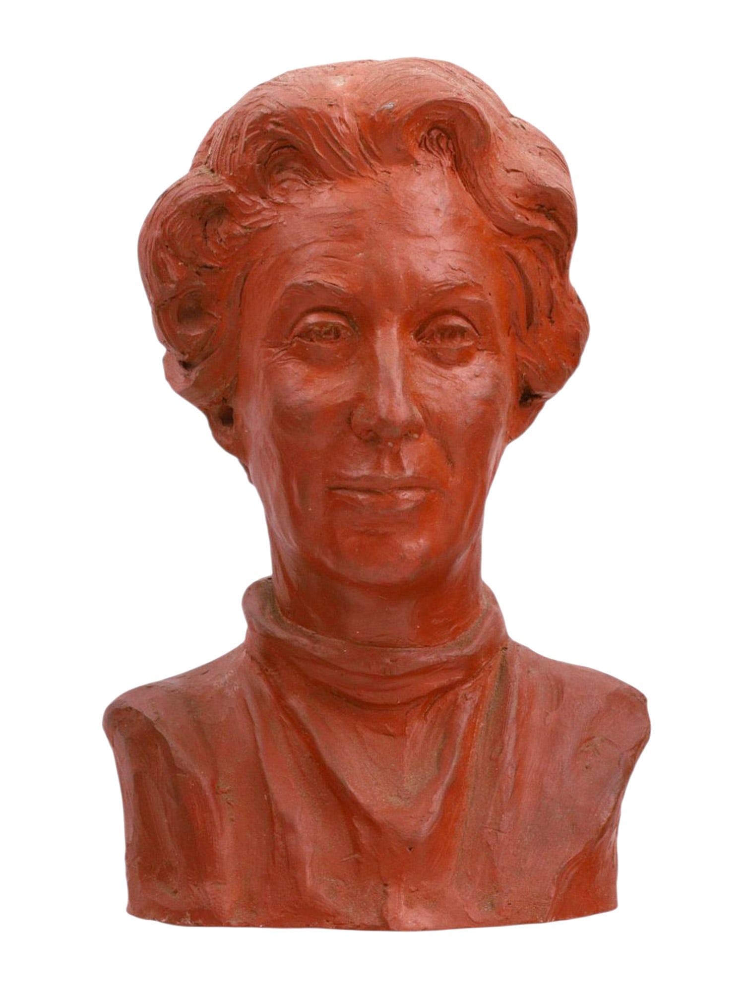 GLEB W. DERUJINSKY (AMERICAN/RUSSIAN, 1888–1975) PORTRAIT BUST OF MALVINA HOFFMAN, 1920: This intimate and expressive terracotta bust by Gleb W. Derujinsky portrays his friend and fellow sculptor Malvina Hoffman (1885–1966), one of the most celebrated female sculptors of the 20th centur